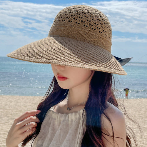 Load image into Gallery viewer, Summer Hats For Women Fashion M Letter Bow Design Straw Hat  Empty Top Sun Hat Travel Beach Hat
