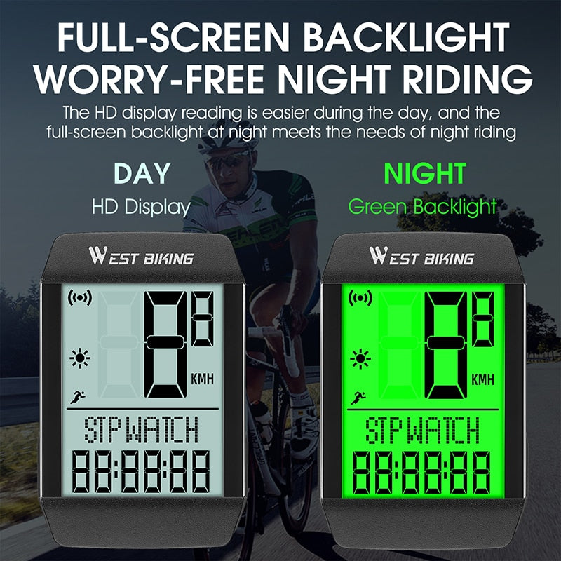 5 Language Waterproof Bicycle Computer Wireless Wired Cycling Odometer Auto Wake & Sleep Bike Speedometer LED Screen Stopwatch