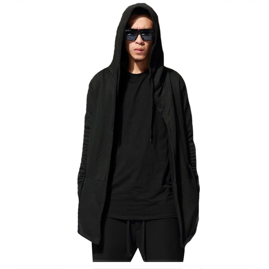 Black Hooded Wizard Coat Jacket Windbreaker Men Function Hoody Jacket Trench Punk Hip Hop Streetwear Techwear