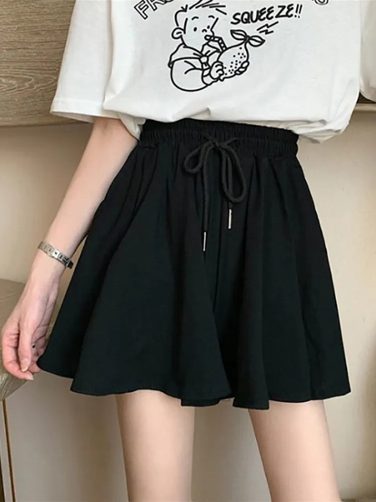 Shorts Women Summer High Waist Black Leisure Loose Sweat Fashion   Female Drawstring Korean Style Streetwear