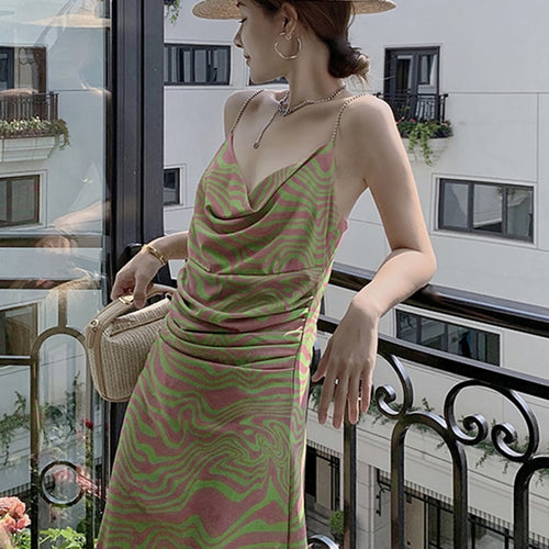 Load image into Gallery viewer, Print Hit Color Dresses For Women Square Collar Sleeveless High Waist Folds Backless Dress Female Summer
