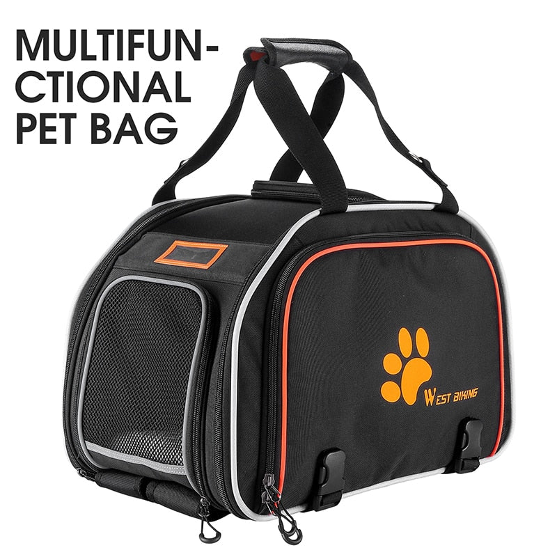 Multifunctional Bicycle Trunk Pet Bag Foldable Reflective Rear Bike Bag Travel Dog Cat Carrier Hand Shoulder Bag