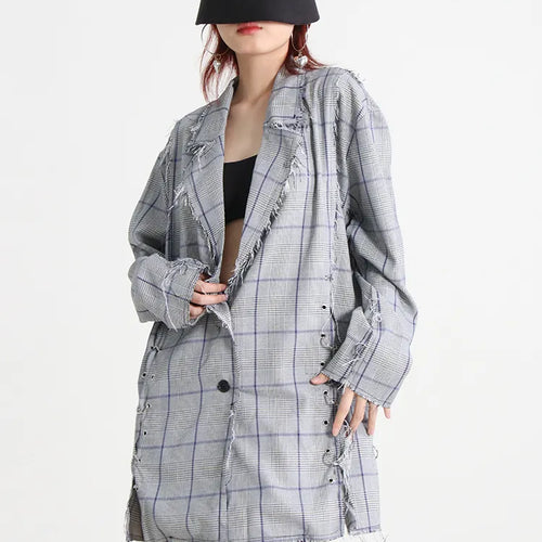 Load image into Gallery viewer, Plaid Blazers For Women Notched Collar Long Sleeve Patchwork Single Breasted Slim Temperament Blazer Female

