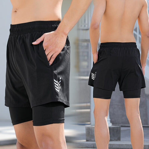 Load image into Gallery viewer, 2 in 1 Shorts Men Fitness Training Exercise Jogging Short Trousers Liner Zipper Pocket Workout Quick Dry Beach Running Shorts
