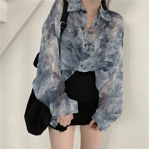 Load image into Gallery viewer, Tie Dye Fashion Women Shirts Harajuku Gothic Y2k Ladies Loose Button Up Top Embroidery All-match Summer Holiday Sun Shirt
