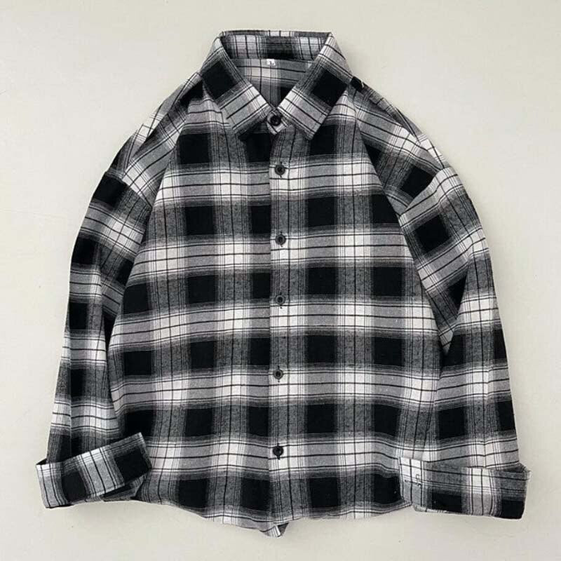 Vintage Plaid Shirts Fashion Button Up Spring Shirt Long Sleeve Turn Down Collar Tops Loose Oversize Ladies Tops