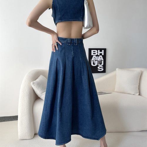 Load image into Gallery viewer, Hollow Out Denim Dress For Women Lapel Sleeveless High Waist Spliced Pockets Casual Dresses Female Clothes Fashion
