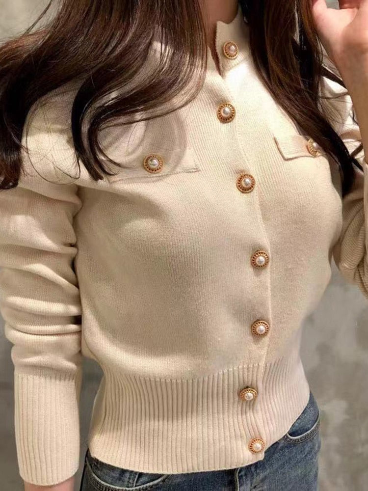 Women Cardigan Sweater Fashion Spring Knitted Long Sleeve Short Coat Chic Korean Slim Button Ladies Soft Tops