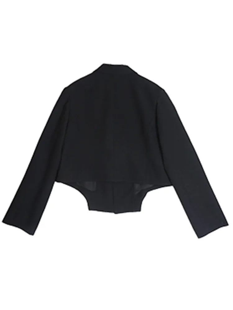 Solid Designer Blazers For Women Notched Collar Long Sleeves Patchwork Belt Chic Blazer Female Fashion Clothes