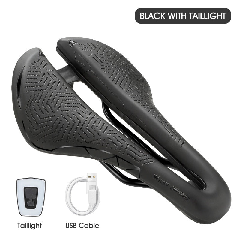 MTB Road Bike Saddle Hollow Soft Comfortable Breathable Seat With Warning Taillight USB Road Bicycle Cycling Saddles