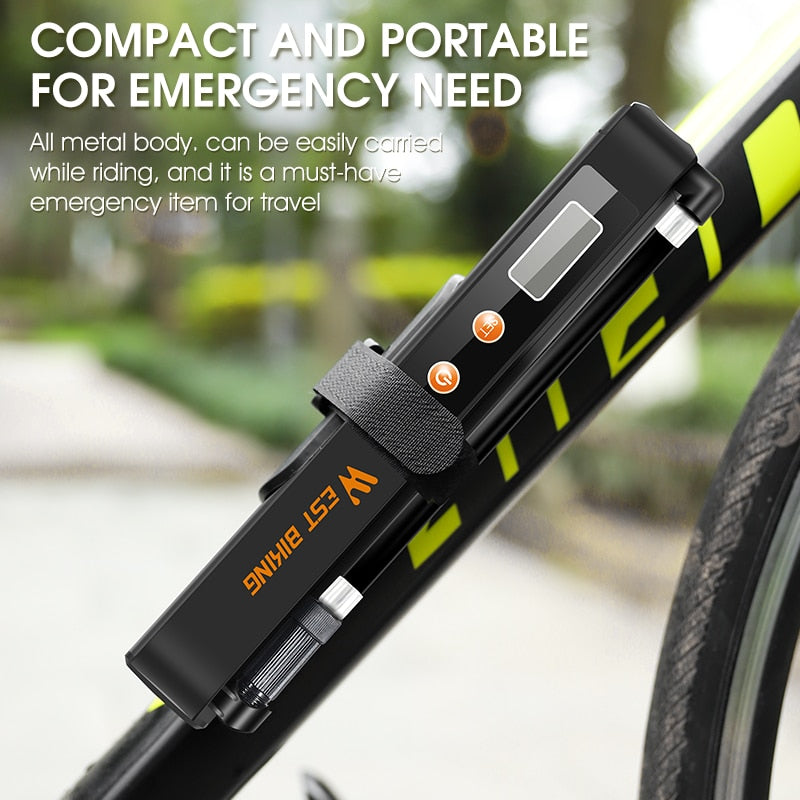7.4V 1500mAh Electric Bicycle Pump Auto-stop 130 PSI Tire Inflator With Pressure Gauge Rechargeable Bike Motorcycle Ball Pump