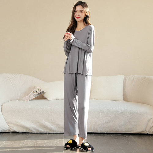 Load image into Gallery viewer, Women&#39;s Pajamas Set Simple Solid Color Soft Viscose Modal Sleepwear Leisure Nightwear Casual 2pcs Homewear Nightie Femme
