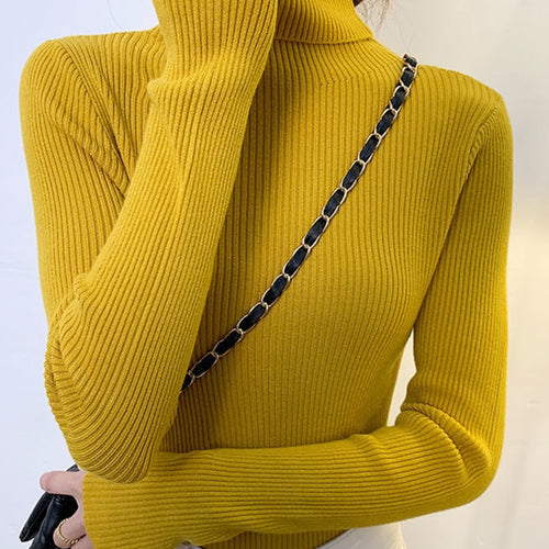 Load image into Gallery viewer, Women Pullover Turtleneck Sweater Autumn Long Sleeve Slim Elastic Korean Simple Basic Cheap Jumper Solid Color Top

