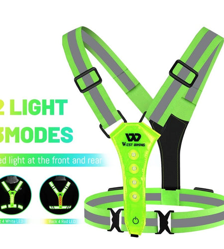 Adjustable Safety Reflective Cycling Vest Night Running Riding Warning Light USB Rechargeable Outdoor Sport LED Vest