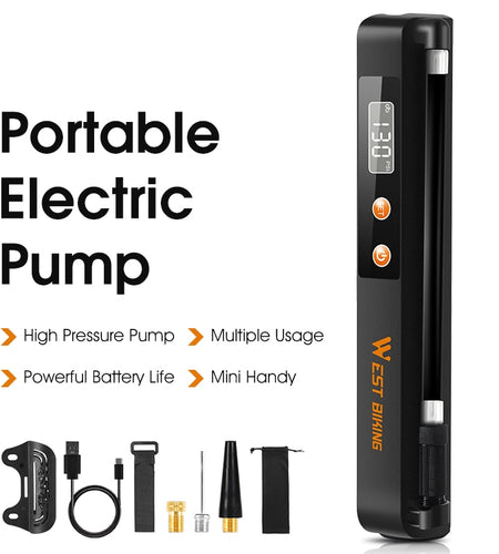 Electric Bicycle Pump 7.4V 1500mAh 130 PSI Tire Inflator With Pressure Gauge Rechargeable Bike Motorcycle Ball Pump