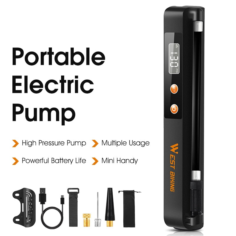Electric Bicycle Pump 7.4V 1500mAh 130 PSI Tire Inflator With Pressure Gauge Rechargeable Bike Motorcycle Ball Pump