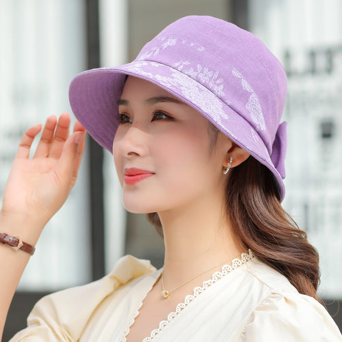 Load image into Gallery viewer, Woman Summer Hats With Visor Hat Fashion Flower Design Sun Hat Travel Bucket Hat
