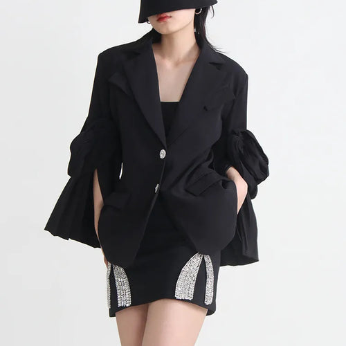 Load image into Gallery viewer, Pleated Solid Blazers For Women Notched Collar Long Sleeve Patchwork Button Solid Blazer Female Fashion Clothing
