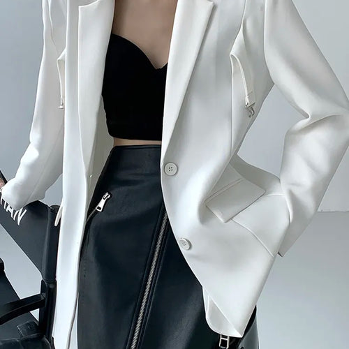 Load image into Gallery viewer, Patchwork Button Blazers For Women Notched Collar Long Sleeve Patchwork Pocket Slim Blazer Female Fashion Clothing
