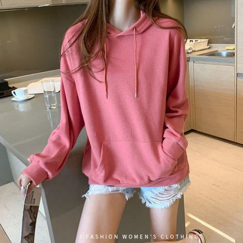 Load image into Gallery viewer, Women Sweatshirts Casual Fall Cotton Gray Hoodies Long Sleeve Loose Korean Loose Simple Hooded Coat Fashion Female Tops
