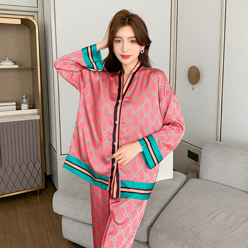 Load image into Gallery viewer, White silk like women&#39;s pajamas set autumn long-sleeved nighties palace style sleepwear set black beautiful home nighty suit
