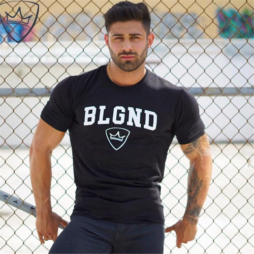 Load image into Gallery viewer, Black Casual Print T-shirt Men Fitness Bodybuilding Short Sleeve Shirts Gym Workout Cotton Tee Tops Male Summer Fashion Clothing
