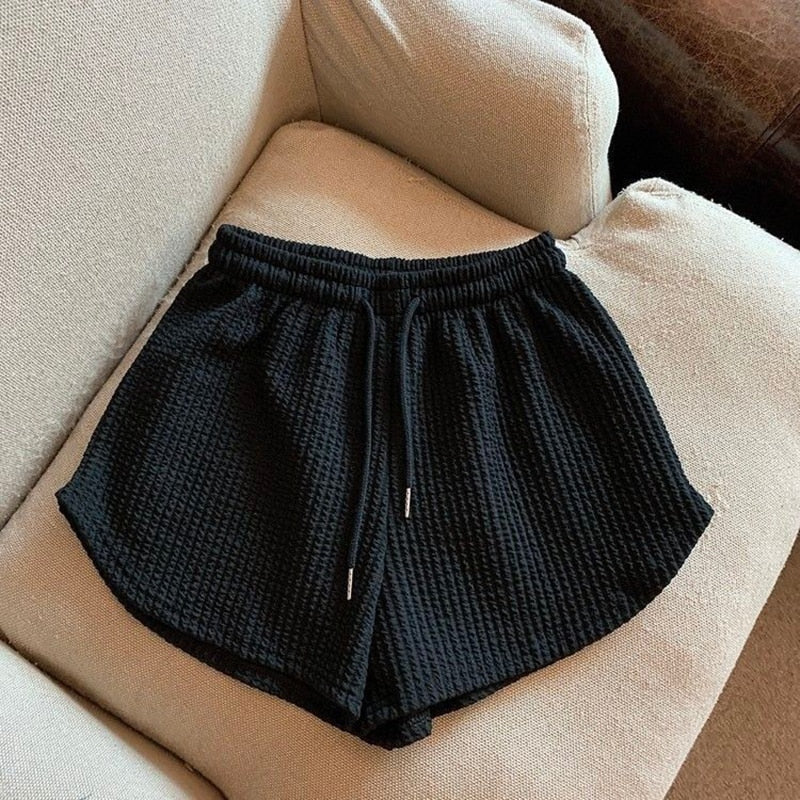 High Waist Drawstring Women Shorts Loose Summer Fashion Elastic Black Sweatpants Casual All Match Female Shorts