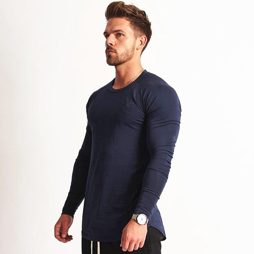 Load image into Gallery viewer, Solid Casual Long Sleeves Shirt Men Gym Fitness Cotton Slim T-shirt Male Autumn Workout Black O-Neck Tees Tops Fashion Apparel
