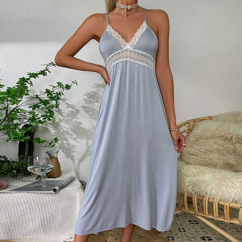 Load image into Gallery viewer, Women&#39;s Pajamas Sexy Deep V Sleepdress Soft Modal Leisure Vacation Dress Sling Long Beach Dress Homewear Nightwear Femme
