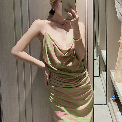 Load image into Gallery viewer, Print Hit Color Dresses For Women Square Collar Sleeveless High Waist Folds Backless Dress Female Summer
