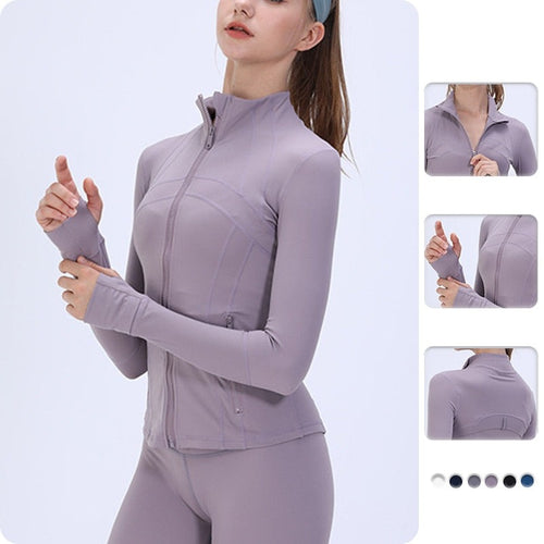 Load image into Gallery viewer, Long Sleeve Sports Jacket Zipper Fitness Fit Lightweight Yoga Shirt Gym Activewear Running Coats with Thumb Holes for Workout
