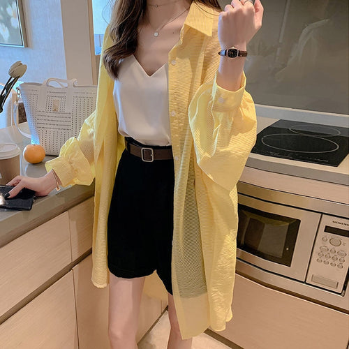 Load image into Gallery viewer, Thin Summer Women Long Shirts Long Sleeve Loose Korean  Oversize Sun Protection Shirt Fashion Button Casual Female Tops
