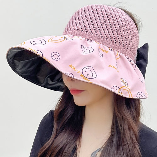 Load image into Gallery viewer, Summer Hats For Women Fashion Smiley Face Pattern Design Straw Hat  Empty Top Sun Hat Travel Beach Hat

