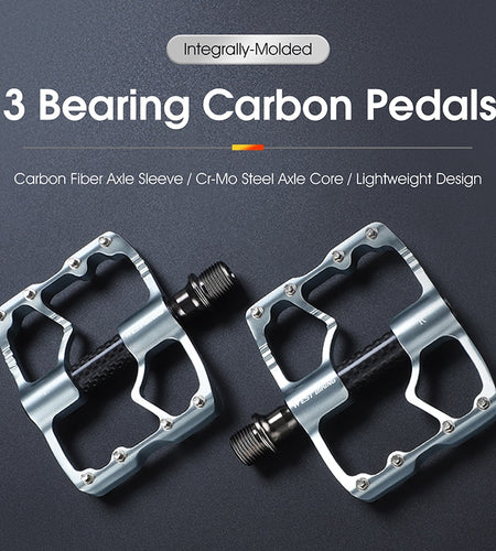 Bicycle Pedals Road Bike Flat Pedals Lightweight Carbon Fiber Sleeve MTB 3 Bearings Aluminum Pedal BMX Cycling Pedal