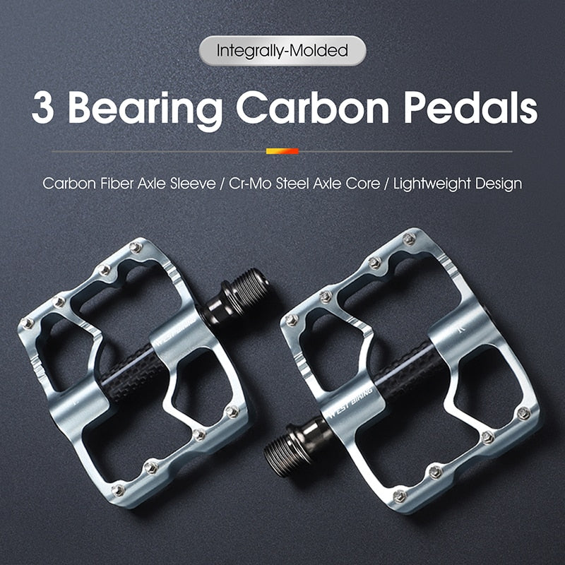 Bicycle Pedals Road Bike Flat Pedals Lightweight Carbon Fiber Sleeve MTB 3 Bearings Aluminum Pedal BMX Cycling Pedal