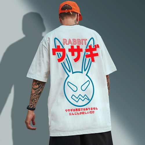 Load image into Gallery viewer, INS Style Funny Rabbit T Shirt Men High Street Rock Punk Cartoon Bad Rabbit Print Hip Hop T Shirts Men Cotton Lovers Short Tee
