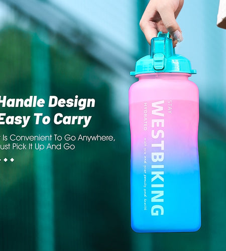 2L Fitness Water Bottle Gradient Color Cycling Running Sport Large Capacity Portable Bottle With Cleaning Cup Brush