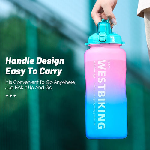 Load image into Gallery viewer, 2L Fitness Water Bottle Gradient Color Cycling Running Sport Large Capacity Portable Bottle With Cleaning Cup Brush
