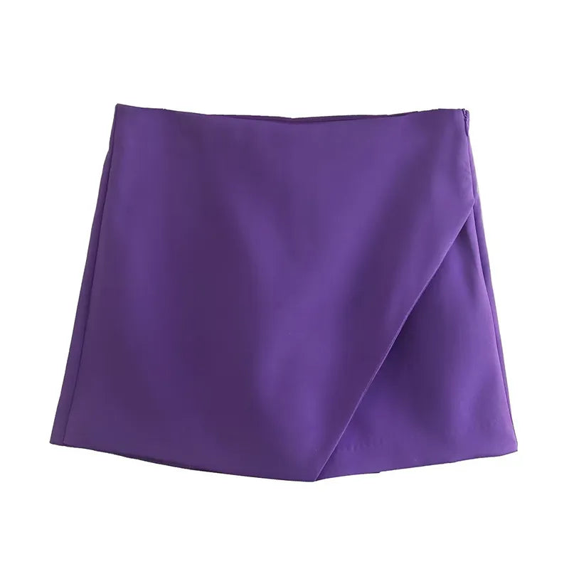 Women Fashion Candy Color Asymmetrical Shorts Skirts Lady Zipper Fly Pockets Hot Shorts Chic Pantalone