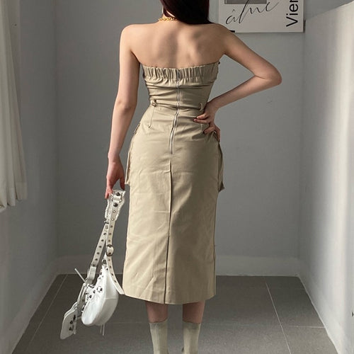 Load image into Gallery viewer, Patchwork Pockets Dresses For Women Strapless Sleeveless High Waist Solid Casual A Line Dress Female Fashion
