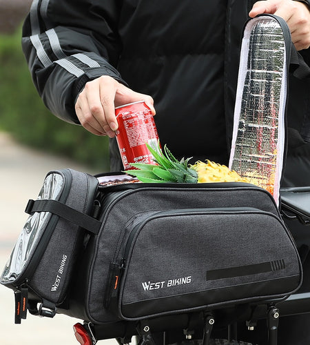 2 in 1 Bicycle Bag 10L Large Capacity Insulated Trunk Bag + 1.5L Touch Screen Phone Bag MTB Bike Cycling Pannier