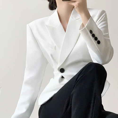 Load image into Gallery viewer, Minimalist Blazers For Women Notched Collar Long Sleeve Spliced Button Slim Blazer Female Fashion Clothing
