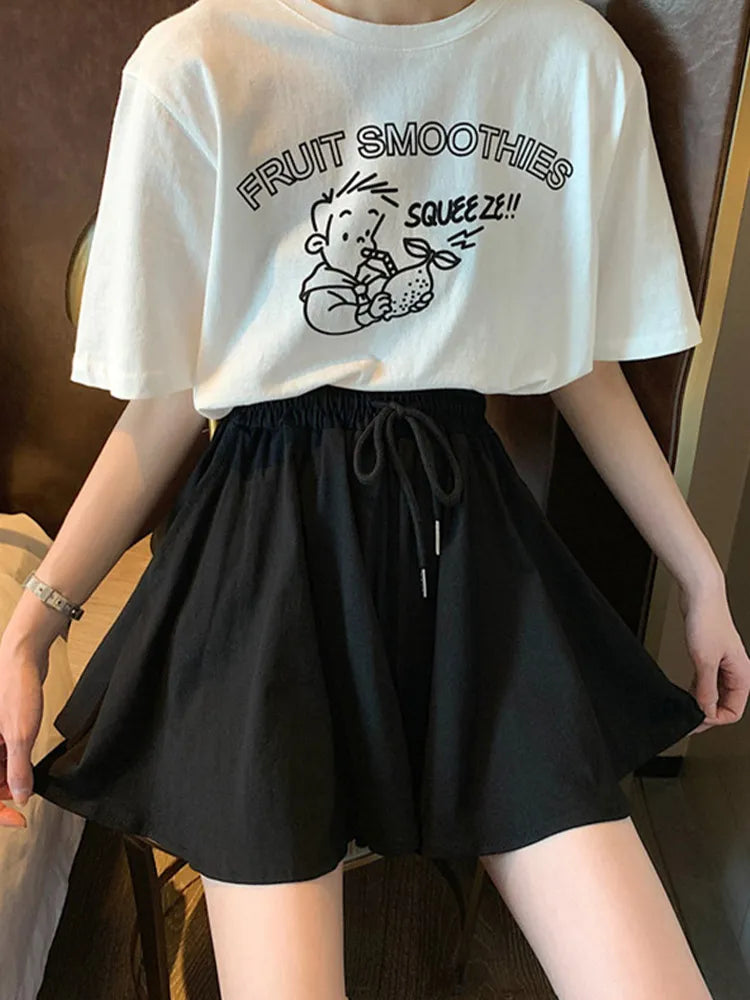 Shorts Women Summer High Waist Black Leisure Loose Sweat Fashion   Female Drawstring Korean Style Streetwear