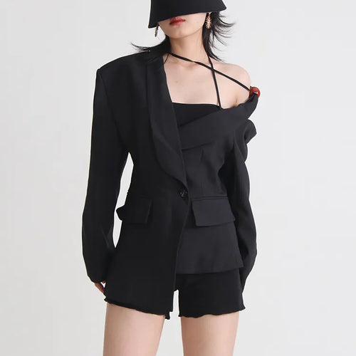 Load image into Gallery viewer, Hollow Out Blazers For Women Notched Collar Long Sleeve Slim Spliced Pocket Blazer Female Fashion Style Clothing
