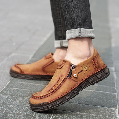 Load image into Gallery viewer, Classic Men&#39;s Casual Shoes Genuine Leather Breathable Men Soft Flats Moccasins Loafers Zipper Men&#39;s Driving Male Loafers Shoes
