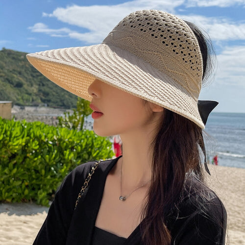 Load image into Gallery viewer, Summer Hats For Women Fashion M Letter Bow Design Straw Hat  Empty Top Sun Hat Travel Beach Hat
