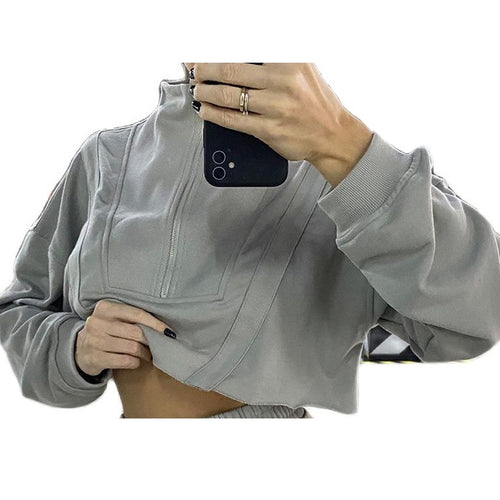 Load image into Gallery viewer, S - XL Zipper Long Sleeve Yoga Shirt Loose Casual Sweatshirt Autumn Coat Running Sports Top Running Fitness Sportswear A078T
