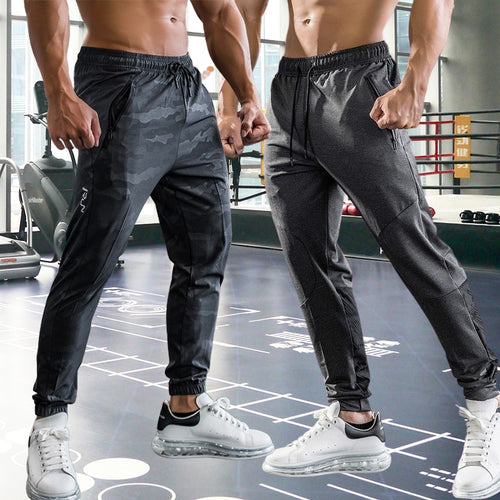 Load image into Gallery viewer, Gym Fitness Workout Sweatpants Running Athletic Apparel Outdoor Training Sports Trousers Elastic Waist Zipper Pockets Long Pants
