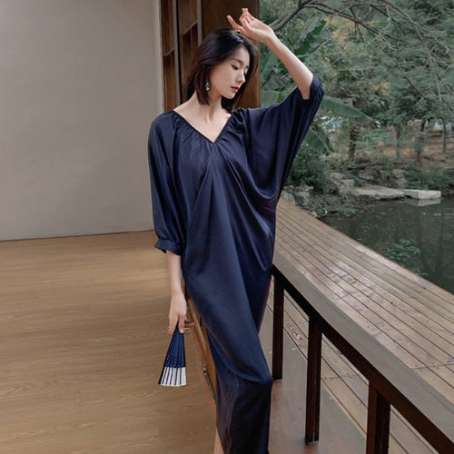 Load image into Gallery viewer, Chinese Style Nightdress Summer Comfortable One-shoulder Satin Silk Like Pajamas Women&#39;s Luxury Large Home Clothes
