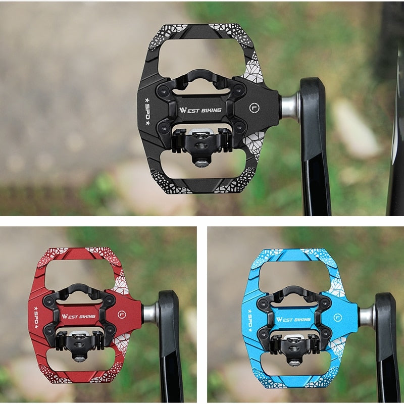 2 In 1 Bicycle Pedals SPD Self-Locking Pedal DU Bearing MTB Road Bike Anti-slip Flat Pedals Cycling Part Accessories
